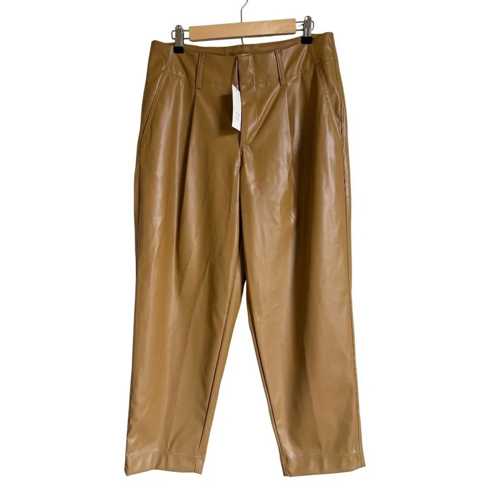 New! A New Day Brown Tapered Leg Pleated Faux Leather Size 12 Pants